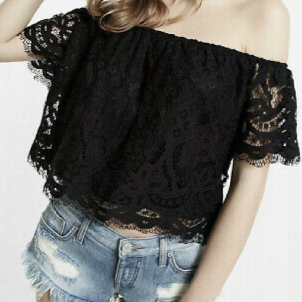 Express off the shoulder crop lace top!
